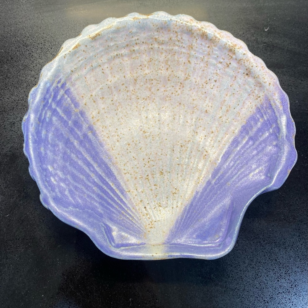 Art Pottery Shell Dish Signed Marion Eckhardt 1999 Lavender Purple